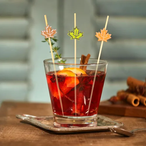 Miniatura 4 de 100 unidades de púas de cóctel de otoño de 12 cm, hojas, calabazas, bellotas, palillos de dientes decorativos elegantes de bambú, palillos