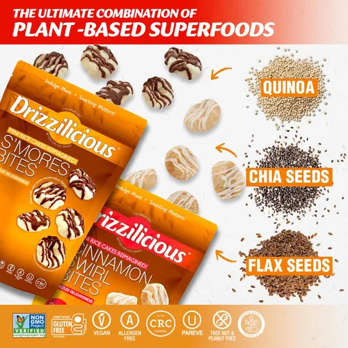 Miniatura 4 de Drizzilicious Mini Tostadas de Arroz - Tostadas de Arroz Crujientes, Snack Saludable para Adultos y Niños, Tostadas de Arroz Saborizadas, Veganas
