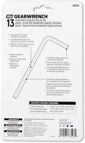 Miniatura 5 de GEARWRENCH Juego de llaves hexagonales métricas de brazo corto de 10 piezas - 83501