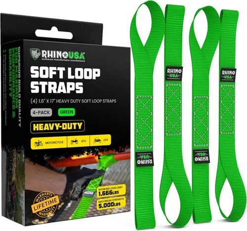Miniatura 12 de Rhino USA Correas de amarre de bucle suave (paquete de 4) – 1.6 pulgadas x 17 pulgadas (5,000 libras de resistencia a la rotura) Correas de manillar