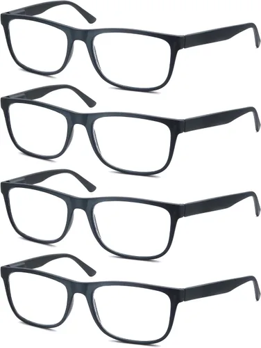 Miniatura 19 de Gafas de lectura 1.50 de gran tamaño cuadradas para hombres lectores marco negro paquete de 4, anteojos cómodos y ligeros para leer con bisagra