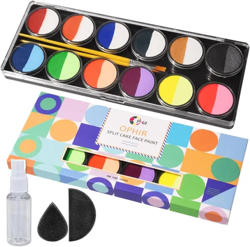Miniatura 11 de OPHIR Kit profesional de pintura facial para niños y adultos, 5.14 onzas, no tóxica, activada por agua, arco iris, pintura facial con plantillas