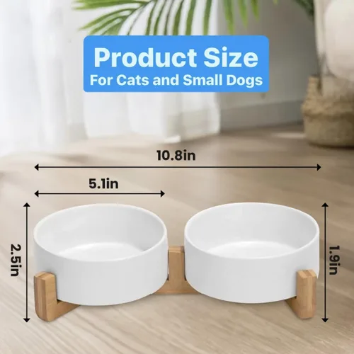 Miniatura 3 de Juego de cuencos de cerámica para gatos y perros pequeños, modernos cuencos para alimentos y agua para mascotas de tamaño pequeño con soporte