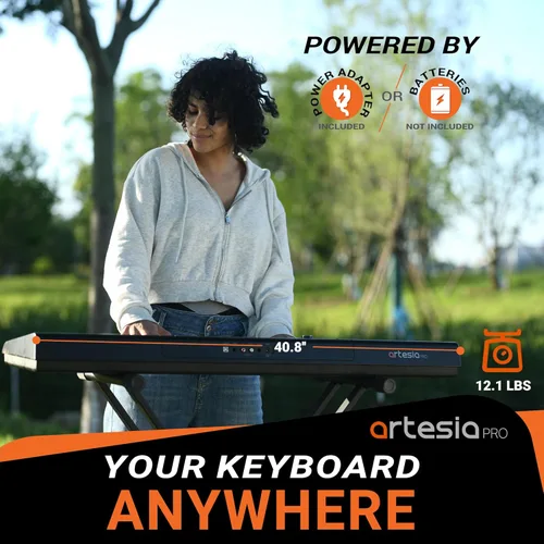 Miniatura 4 de Artesia Teclado de piano digital portátil de 61 teclas con teclas semipesadas de tamaño completo, paquete para principiantes con pedal de sustain