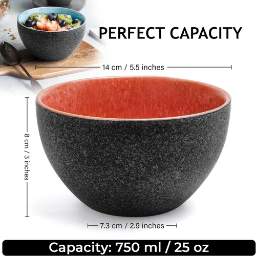 Miniatura 4 de MIAMIO Juego de 6 tazones de 25 onzas, cuencos de cerámica, ensaladeras, cuencos de sopa, cuenco de cereales, cuencos de cocina, cuencos de arroz