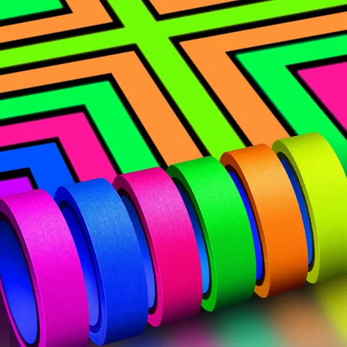 Miniatura 13 de Whaline Cinta de tela Gaffer de neón de 6 colores, cinta fluorescente de luz negra UV para fiestas UV (0.6 pulgadas x 16.5 pies)