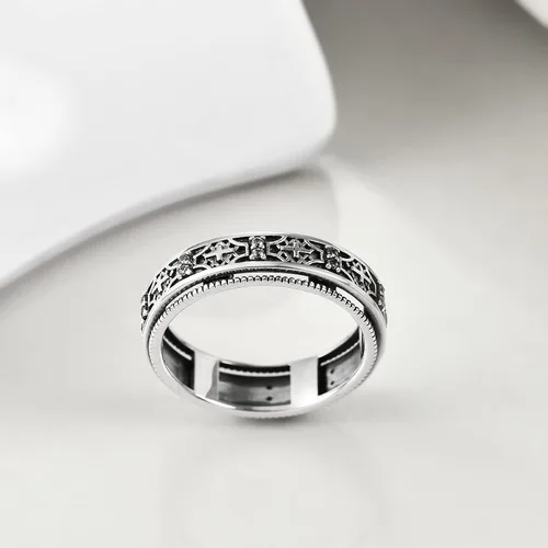 Miniatura 13 de YAFEINI Anillo giratorio de plata de ley con elefante, mal de ojo, abeja, cruz, cráneo, montaña, luna triple, conejo, anillo giratorio