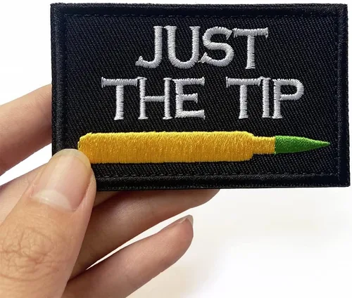 Miniatura 3 de Just The Tip Penetrator - Divertido parche bordado 3D de gancho y bucle, parche táctico militar de 3.15 x 1.97 pulgadas, tamaño (negro + blanco)