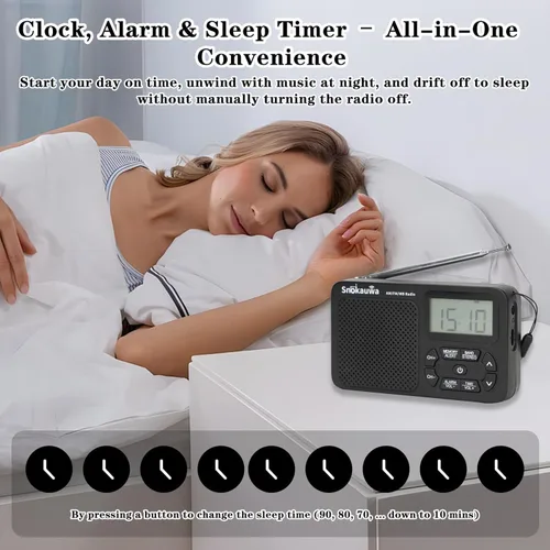 Miniatura 3 de Radio AM FM, radio portátil NOAA para emergencias, pequeña radio digital con almacenamiento de modo dual, sintonizador digital, temporizador