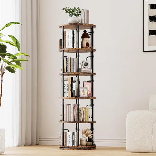 Miniatura 12 de Estantería giratoria de 5 niveles de altura, torre giratoria de 360°, organizador de estante redondo giratorio vertical para espacios pequeños, Negro