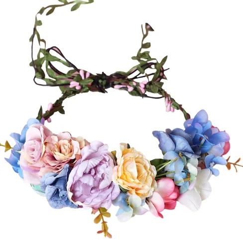 Miniatura 28 de Corona de flores de rosas para novia, diadema floral para el cabello, diadema de flores, halo bohemio con cinta, boda, fiesta, festival, fotos