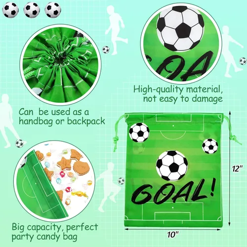 Miniatura 3 de Sadnyy 32 bolsas de fútbol con cordón, mochila de fiesta de fútbol, bolsas de regalo para cumpleaños, temática de fútbol
