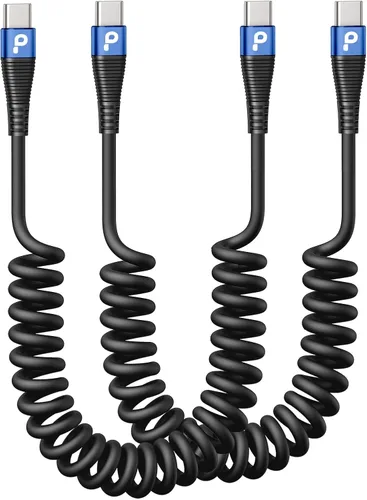 Miniatura 22 de Cable USB C de carga rápida, paquete de 2 cables de carga USB A a USB C en espiral de 3 pies para automóvil, cable de carga USB-C compatible