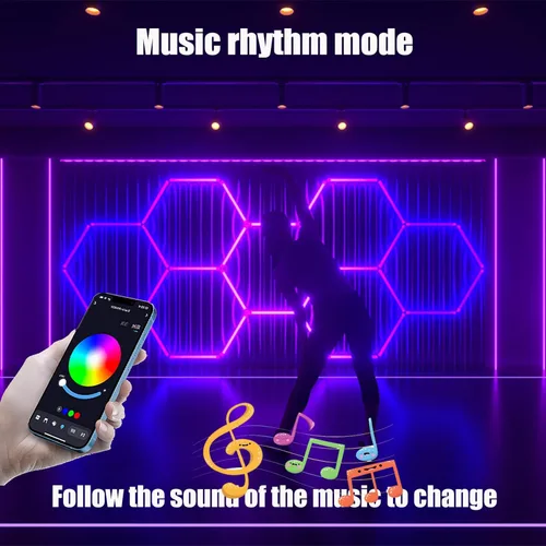 Miniatura 4 de 25Pack RGB Hexagon Lights,Music Sync 5Hex LED Hexagon Lights,RGB 358 Kinds of Changes Dimmable Speed-Adjustable DIY Color-Changing Lights Smart App