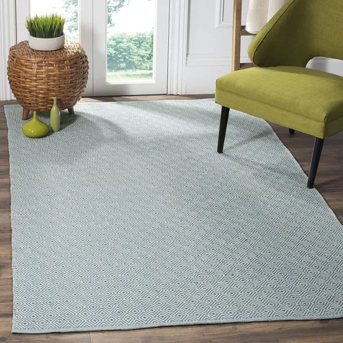 SAFAVIEH Montauk Collection - Alfombra de área de 5 x 8 pies, color marfil y azul claro, tejido plano hecho a mano, de algodón, ideal para zonas de