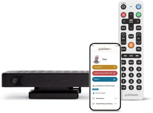 Sistema de cuidado remoto JubileeTV para personas mayores: mantente conectado a través de su televisor | Controla la TV de forma remota desde tu