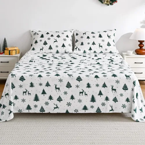Miniatura 39 de Viviland Juego de sábanas de microforro polar tamaño matrimonial, sábanas ajustadas tipo franela para Navidad con bolsillo de 15" de profundidad