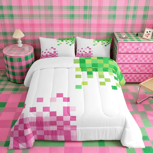 Miniatura 21 de Pixelated Miners - Juego de edredón para niños, tamaño individual, juego de ropa de cama de videojuegos a cuadros geométricos para adolescentes