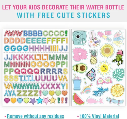Miniatura 4 de CHILLOUT LIFE - Botella de agua aislada de 17 onzas con tapa con pajilla para niños, a prueba de fugas y bonitas calcomanías impermeables, termo