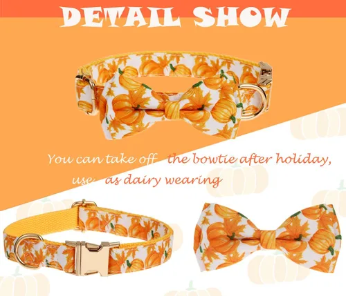 Miniatura 6 de Collar de otoño para perro con pajarita extraíble para perros medianos, collar de perro de Acción de Gracias de Halloween