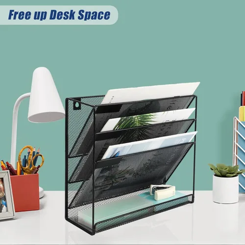 Miniatura 5 de EASEPRES Organizador de Archivos de Escritorio de Malla de 4 Niveles, Soporte de Organización de Documentos Colgante para Montaje en Pared, Estante