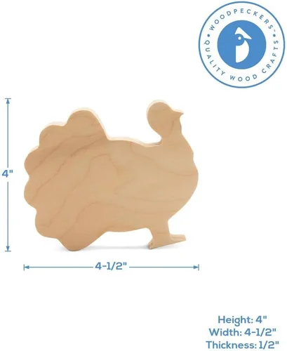 Miniatura 5 de Recorte de pavo de madera gruesa de 4 pulgadas, paquete de 2 manualidades de animales de madera para pintar para decoración de bandeja escalonada