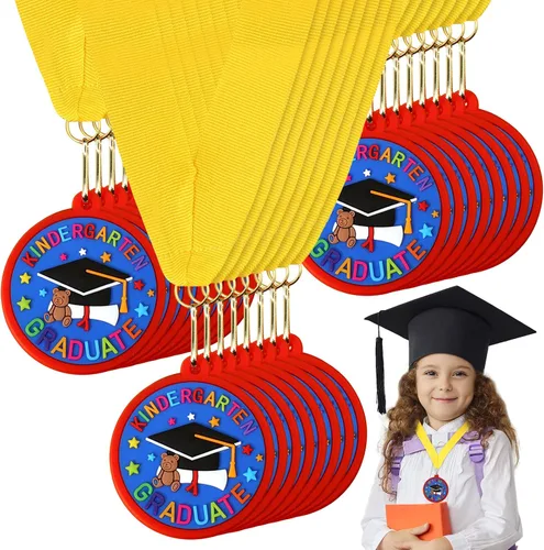 Miniatura 8 de Sratte Medalla de graduación preescolar de jardín de infantes para niños, medallas de premio de graduación con cinta amarilla para el cuello