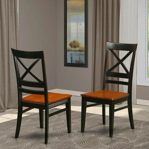 Miniatura 2 de East West Furniture QUC-BLK-W Quincy - Sillas de comedor de cocina, sillas de asiento de madera con respaldo cruzado, juego de 2, color negro