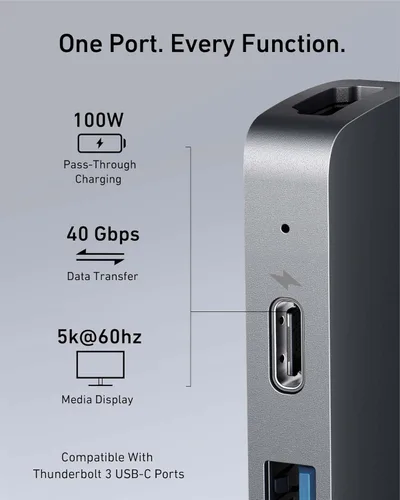 Miniatura 4 de (Used) Anker USB C Hub para MacBook, adaptador USB C a C 7 en 2, compatible con puerto Thunderbolt 3, entrega de energía de 100 W, HDMI 4K, USBC y 2