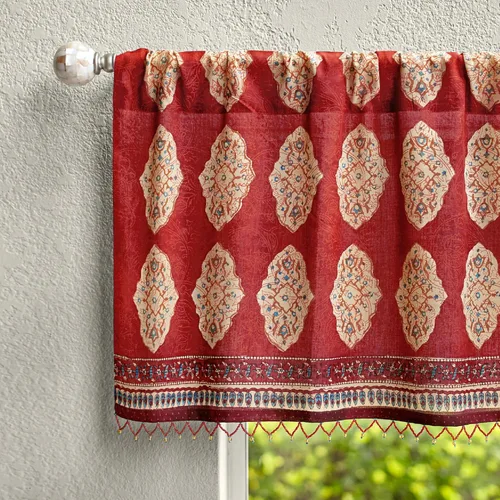 Miniatura 16 de Saffron Marigold Cortina de cenefa impresa a mano con ribete de cuentas, principal de verano indio naranja, perfecta para cocina, dormitorio, baño