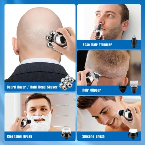 Miniatura 2 de Afeitadoras de cabeza para hombres calvos, afeitadora eléctrica 6 en 1 para hombre, afeitadora eléctrica en seco húmedo y seco, inalámbrica, 7D