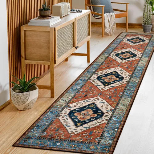 Miniatura 15 de Lahome - Tapete con diseño bohemio, pequeño, antideslizante, lavable, ultradelgado, con estampado oriental desgastado, para entrada, cocina
