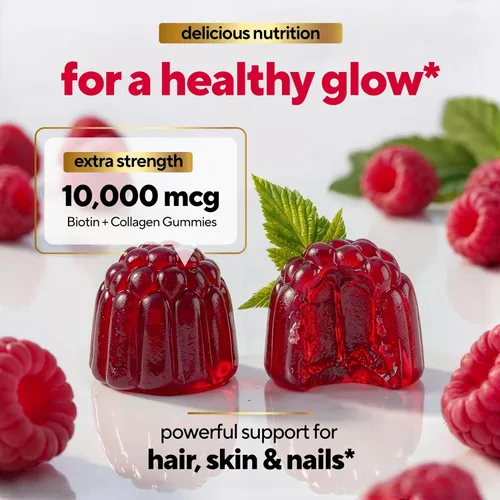 Miniatura 5 de VitaUp Gomitas de Biotina 10000mcg para Mujeres y Hombres - Gomitas Extra Fuertes para Cabello, Piel y Uñas con Colágeno - Suplemento Natural
