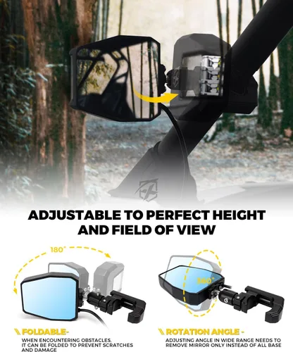Miniatura 5 de Xprite UTV - Espejos LED de visión lateral de aluminio con luces de charco, se adapta a barra de jaula enrollable de 1.75 a 2 pulgadas para Polaris