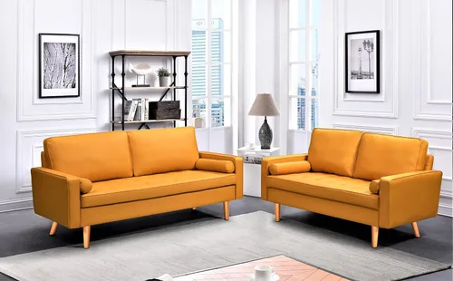 Miniatura 6 de Container Furniture - Sofá de piel sintética para la sala de estar moderna con cojines extraíbles y patas de madera maciza, sofá estilo lujoso