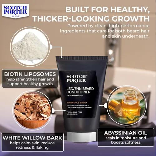 Miniatura 2 de Scotch Porter Acondicionador restaurador de barba sin enjuague, suavizante acondicionador profundo con sensación ligera, reduce el encrespamiento
