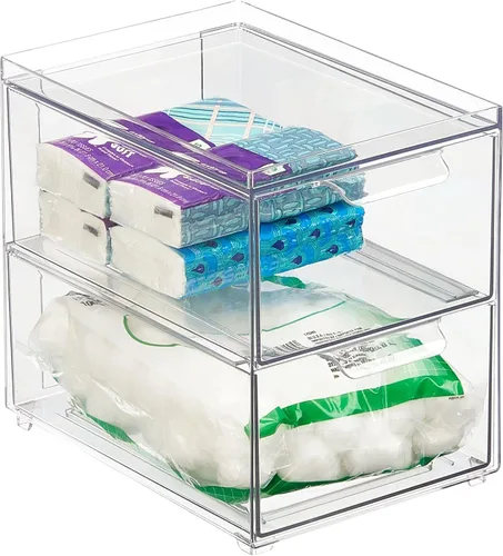 mDesign Contenedores de Almacenamiento Apilables con 2 Cajones Extraíbles - Organizadores de Cajones de Plástico Apilables para Baño Principal o de