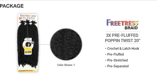 Miniatura 5 de Shake N GO Freetress - Trenza sintética de ganchillo 3 veces pre-FLUFFED – POPPIN Twist de 20 pulgadas (1B negro apagado), 1 paquete