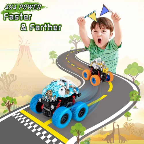Miniatura 5 de LODBY Camiones de Dinosaurios de Juguete para Niños de 3-5 Años, Vehículos de Dinosaurio con Fricción para Niños de 3-5 Años Regalos de Cumpleaños