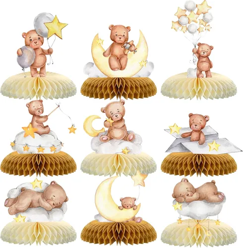 Miniatura 9 de 9 piezas de centro de mesa de oso para baby shower para niños, decoración de fiesta de niños, recortes de globos de oso pequeño, decoración de mesa