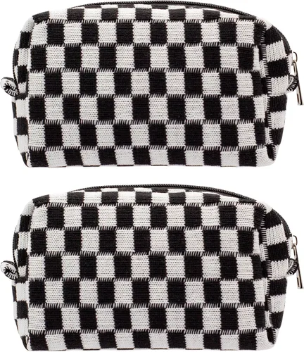 Miniatura 24 de PAZIMIIK Bolsa de Maquillaje a Cuadros para Bolso Portátil con Cremallera, Estuche Pequeño de Cosméticos para Accesorios de Viaje, Azul Ártico