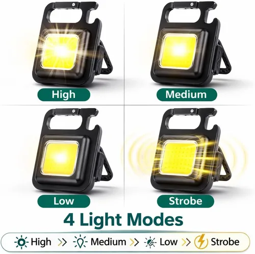 Miniatura 3 de Linterna recargable COB llavero – Ultra brillante 800 lúmenes, 4 modos, base magnética, abrebotellas, soporte plegable – Luz de trabajo LED compacta