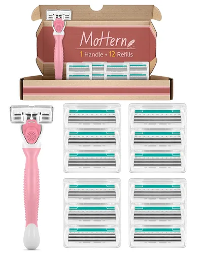 Maquinillas de afeitar para mujer para piel sensible, 6 cuchillas para afeitar, incluyendo 1 maquinilla de afeitar de viaje para mujer con 12 Rosa