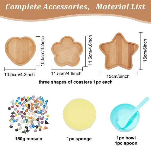 Miniatura 2 de WEBEEDY Juego de 3 juegos de mosaico de azulejos de vidrio, kit de posavasos de mosaico con base de posavasos de bambú, azulejos de mosaico