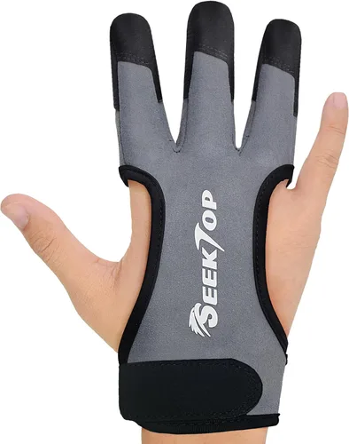 Miniatura 9 de Seektop Guantes de tiro con arco para caza de cuero, protector de tres dedos para jóvenes y adultos principiantes