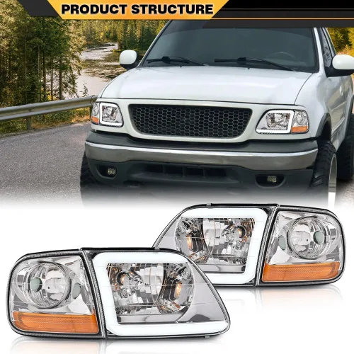 Miniatura 2 de CNNELL Juego de faros LED DRL estilo relámpago y luces de estacionamiento de esquina Lig compatibles con F150 Expedition 1997-2002/Ford F150