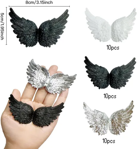 Miniatura 2 de Alas de ángel de Navidad para manualidades, 30 piezas de alas de ángel plateadas, negras y blancas, decoración de árbol de Navidad, plástico 3D