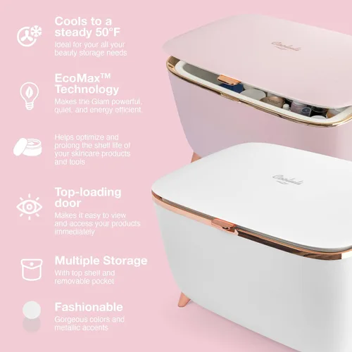 Miniatura 5 de Cooluli Glam Mini Refrigerador para el Cuidado de la Piel de 9L - Mini Refrigerador Rosa para Accesorios de Cuidado de la Piel, Maquillaje, Blanco