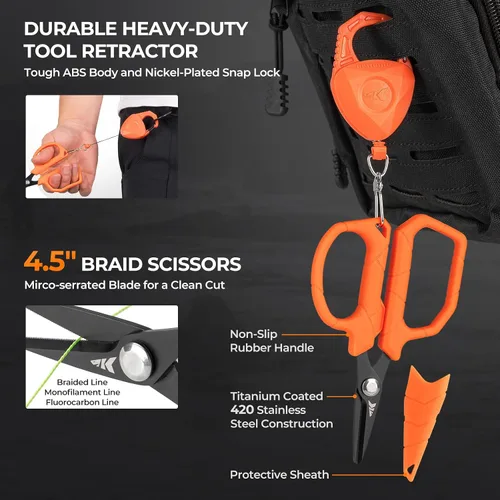 Miniatura 5 de KastKing SteelStream - Juego de herramientas de pesca de 6 piezas, alicates de pesca resistentes a la corrosión con cordón, cuchillo de filete