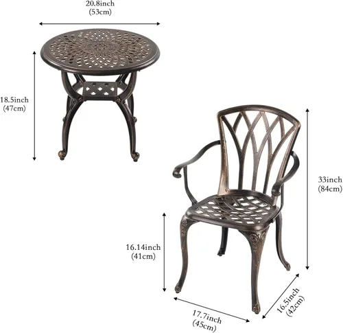 Miniatura 2 de YKSY&YKSY Jardin DE CENTENNAIL - Juego de muebles de jardín de 3 piezas para exteriores, de aluminio fundido, resistente al óxido, diseño